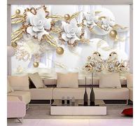 Tzxztt Tridimensionale Bianco Fiori Dorato Perla Cigno Moderna Carta Da Parati 3D Seta Pregiata Testurizzata Ideale Per La Camera Letto Del Soggiorno-200cm×140cm