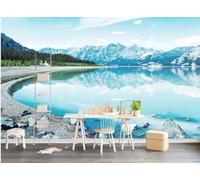 Tzxztt Tridimensionale Blu Montagne Foresta Lago Moderna Carta Da Parati 3D Seta Pregiata Testurizzata Ideale Per La Camera Letto Del Soggiorno-300cm×210cm