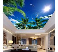 Tzxztt Tridimensionale Cielo Azzurro Nuvole Bianche Palme Uccelli In Volo Moderna Carta Da Parati 3D Seta Pregiata Testurizzata Ideale Per La Camera Letto Del Soggiorno-430cm×300cm