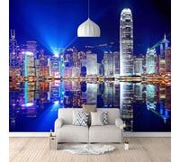 Tzxztt Tridimensionale Città Architettura Panorama Notturno Riflessi Moderna Carta Da Parati 3D Seta Pregiata Testurizzata Ideale Per La Camera Letto Del Soggiorno-200cm×140cm