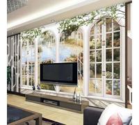 Tzxztt Tridimensionale Finestre Balconi Laghi Edifici Moderna Carta Da Parati 3D Seta Pregiata Testurizzata Ideale Per La Camera Letto Del Soggiorno-200cm×140cm