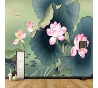 Tzxztt Tridimensionale Foglia Di Loto Rosa Fiore Di Loto Libellula Moderna Carta Da Parati 3D Seta Pregiata Testurizzata Ideale Per La Camera Letto Del Soggiorno-350cm×256cm