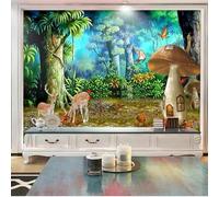 Tzxztt Tridimensionale Giungla Funghi Cervo Dalla Coda Bianca Uccelli In Volo Moderna Carta Da Parati 3D Seta Pregiata Testurizzata Ideale Per La Camera Letto Del Soggiorno-150cm×105cm