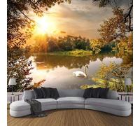 Tzxztt Tridimensionale Sole Bosco Lago Cigni Moderna Carta Da Parati 3D Seta Pregiata Testurizzata Ideale Per La Camera Letto Del Soggiorno-430cm×300cm