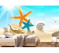 Tzxztt Tridimensionale Sole Spiaggia Stella Marina Conchiglia Moderna Carta Da Parati 3D Seta Pregiata Testurizzata Ideale Per La Camera Letto Del Soggiorno-400cm×280cm