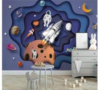 Tzxztt Tridimensionale Spazio Astronauta Razzo Pianeta Moderna Carta Da Parati 3D Seta Pregiata Testurizzata Ideale Per La Camera Letto Del Soggiorno-300cm×210cm