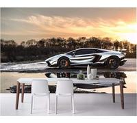 Tzxztt Tridimensionale Tramonto Bosco Auto Riflessi Moderna Carta Da Parati 3D Seta Pregiata Testurizzata Ideale Per La Camera Letto Del Soggiorno-430cm×300cm