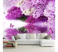 Tzxztt Tridimensionale Viola Fiori Farfalle Riflessi Moderna Carta Da Parati 3D Seta Pregiata Testurizzata Ideale Per La Camera Letto Del Soggiorno-430cm×300cm