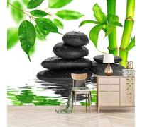 Tzxztt Verde Bambù Nero Ciottoli Riflessi Moderna Carta Da Parati 3D Seta Pregiata Testurizzata Ideale Per La Camera Letto Del Soggiorno-150cm×105cm