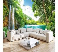 Tzxztt Verde Foresta Cascata Lago Uccelli In Volo Moderna Carta Da Parati 3D Seta Pregiata Testurizzata Ideale Per La Camera Letto Del Soggiorno-200cm×140cm