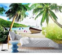 Tzxztt Verde Foresta Fiume Piccola Barca Uccelli In Volo Moderna Carta Da Parati 3D Seta Pregiata Testurizzata Ideale Per La Camera Letto Del Soggiorno-350cm×256cm