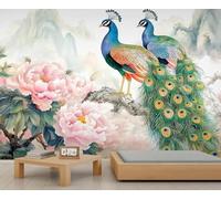 Tzxztt Vette Di Montagna Astratte Peonia Rosa Pavone Moderna Carta Da Parati 3D Seta Pregiata Testurizzata Ideale Per La Camera Letto Del Soggiorno-150cm×105cm