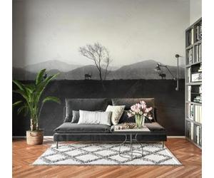 Tzxztt Vette Montuose Disegnate A Mano In Stile Retrò Alci Alberi Moderna Carta Da Parati 3D Seta Pregiata Testurizzata Ideale Per La Camera Letto Del Soggiorno-150cm×105cm