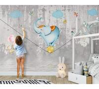Tzxztt Volo degli Uccelli Dipinto A Mano In Cemento Cartone Animato Del Circo Elefante Moderna Carta Da Parati 3D Seta Pregiata Testurizzata Ideale Per La Camera Letto Del Soggiorno-400cm×280cm