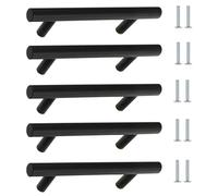 TZYYAO Pack Di 5 Maniglie per Cassetti Moderne,Maniglie per Armadietti E Ante Da Cucina,Maniglie a Barra a T E Pomelli,Con Viti,Maniglie per Cassetti Da Bagno E Soggiorno,Black-250mm/9.8in