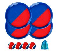 U&C Planet Catchball Game Gioco di Lancio della Palla in Velcro Palla Impermeabile Bambini 3-12 Anni 4 Palette e 4 Palle Lancio e Cattura della Palla Giochi di Famiglia all'aperto, Blu e Rosso