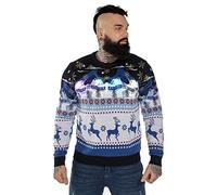 U LOOK UGLY TODAY Maglione da uomo unisex a LED con luce a forma di fiocco di neve Rudolph Babbo Natale renna lavorato a maglia albero di Natale maglione da donna, Oh Notte Santa, L