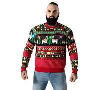 U LOOK UGLY TODAY Maglione da uomo unisex a LED con luce a forma di fiocco di neve Rudolph Babbo Natale renna lavorato a maglia albero di Natale maglione da donna, A Little Llama va a lungo, S