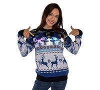 U LOOK UGLY TODAY Maglione unisex da donna a LED, con luce a forma di Rodolfo Santa Renna a maniche lunghe, con albero di Natale, Oh Notte Santa, L