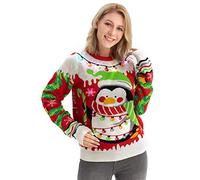 U LOOK UGLY TODAY Maglione unisex da donna a LED, con luce a forma di Rodolfo Santa Renna a maniche lunghe, con albero di Natale, Pinguino illuminante, XXL