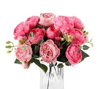 U/N Bouquet di peonie artificiali in seta, 4 mazzi, rose finte persiane con foglie di eucalipto, decorazione per casa, matrimoni, feste (rosa rossa + rosa)
