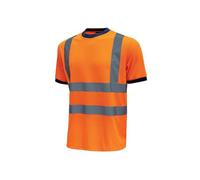 U-Power GLITTER, T-Shirt Classica Slim Fit, con Strisce Riflettenti, e Bordo Manica, Collo Elasticizzato a Costine, Tessuto Traspirante (Orange Fluo_2XL)