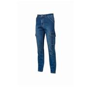 U-Power TOMMI, jeans cargo da lavoro in tessuto elasticizzato con due grandi tasconi laterali con bottoni a pressione e fori porta penne (GUADO jeans - 30)