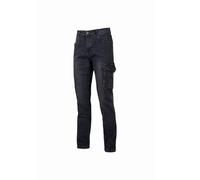 U-Power TOMMI, jeans cargo da lavoro in tessuto elasticizzato con due grandi tasconi laterali con bottoni a pressione e fori porta penne (BLACK CARBON - 32)