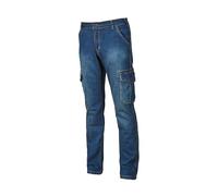 U-Power TOMMI, jeans cargo da lavoro in tessuto elasticizzato con due grandi tasconi laterali con bottoni a pressione e fori porta penne (GUADO jeans - 33)