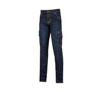 U-Power TOMMI, jeans cargo da lavoro in tessuto elasticizzato con due grandi tasconi laterali con bottoni a pressione e fori porta penne (DEEP BLUE - 33)