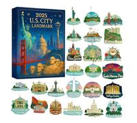 U.S. City Landmark Advent Calendars 2025 2025, 24 Days Christmas Countdown Advent Calendars with 2D Acrylic Ornaments for Holiday Home Decor