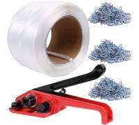 U.S. Solid Kit Reggiatrice Manuale per Imballaggio - Nastro Tessuto PP 19 mm x 500 m - Resistenza a Rottura 900 kg - Tensionatore Pesante e 300 Fibbie Metalliche incluse - Per Pallet e Pacchi Pesanti