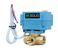 U.S. Solid Valvola a sfera motorizzata a 3 vie in ottone - Tipo L, funzione manuale, portata standard (3/8", 9-24 V AC/DC)
