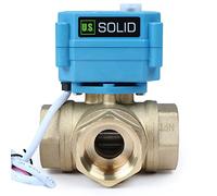 U.S. Solid Valvola a sfera motorizzata in ottone a 3 vie - Valvola di chiusura acqua di tipo L resistente e versatile - Valvola a 3 vie con funzione manuale, portata standard(1", 9-24V AC/DC)