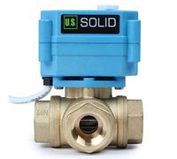 U.S. Solid Valvola a sfera motorizzata in ottone a 3 vie - Valvola di chiusura acqua di tipo L resistente e versatile - Valvola a 3 vie con funzione manuale, portata standard(1/2", AC110-230V)