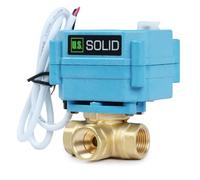 U.S. Solid Valvola a sfera motorizzata in ottone a 3 vie - Valvola di chiusura acqua di tipo L resistente e versatile - Valvola a 3 vie con funzione manuale, portata standard(3/8", AC110-230V)