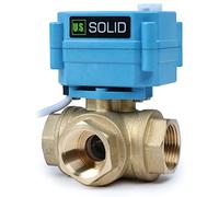 U.S. Solid Valvola a sfera motorizzata in ottone a 3 vie - Valvola di chiusura acqua di tipo L resistente e versatile - Valvola a 3 vie con funzione manuale, portata standard(3/4", 9-24V AC/DC)