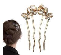 U Shape Hair Pins - 4 Prong Rhinestone French Twist Stick, Updo Fork Clip | Elegant Sparkling Headpiece | Women Girls Wedding Formal Banquet Party Celebration, Premium Alloy Styling Combs