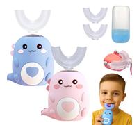 U Shaped Toothbrush, Lulabini Toothbrush Cleans All Their Teeth At Once, Dinobrush 360 Kids Ultrasonic Teethbrush With 4 Brush Head, Silent, 360° Full Mouth Cleaning (2PCS-5)