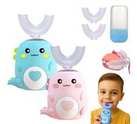 U Shaped Toothbrush, Lulabini Toothbrush Cleans All Their Teeth At Once, Dinobrush 360 Kids Ultrasonic Teethbrush With 4 Brush Head, Silent, 360° Full Mouth Cleaning (2PCS-6)