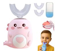 U Shaped Toothbrush, Lulabini Toothbrush Cleans All Their Teeth At Once, Dinobrush 360 Kids Ultrasonic Teethbrush With 4 Brush Head, Silent, 360° Full Mouth Cleaning (1PC-PINK)