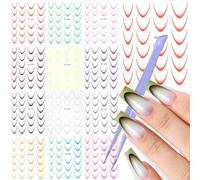 U-Shinein 12 fogli colorati French Tip Nail Stickers Gradient French Line Nail Art Stickers with Tweezer, French Tip Nail Decals 3D Self-Adhesive Nail Tips Guides for Women Manicure Decoration