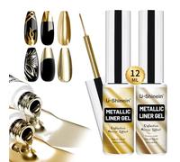 U-Shinein 2 X 12 ml Metallic Painting Gel Liner, Gold & Copper Metal Drawing Gel, Strong Mirror Reflection Nail Art Paint, Nail Liner Gel UV Nail Gel con Build in Thin Brush