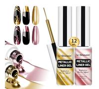 U-Shinein 2 X 12 ml Metallic Painting Gel Liner, Gold & Rose Gold Metal Painting Gel, Strong Mirror Reflection Nail Art Paint, Nail Liner Gel UV Nail Gel con Build in Thin Brush