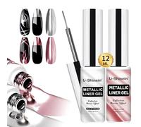 U-Shinein 2 X 12 ml Metallic Painting Gel Liner, Silver & Rose Gold Metal Painting Drawing Gel, Strong Mirror Reflection Nail Art Paint, Nail Liner Gel, UV Nail Gel with Build in Thin Brush