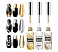 U-Shinein 3 X 12 ml Metallic Painting Gel Liner, 3D Mirror Chrome Effect Nail Art Paint, set di gel per nail art fai da te, set B