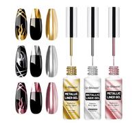 U-Shinein 3 X 12 ml Metallic Painting Gel Liner, 3D Mirror Chrome Effect Nail Art Paint, set di gel per nail art fai da te, set A