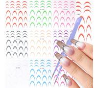 U-Shinein 9 colori French Tip Stickers Nail Stickers 2 Designs Gradient French Tip Stickers with Tweezer, 3D Self-Adhesive French Tip Line French Nail Tips Decals Guides Stripe for DIY Nail Art