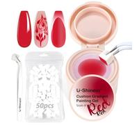 U-Shinein Cushion Gradient Painting Gel, Ombre Nails Aura Nails Full Coverage Precise Control of Each Dip 100pcs Spong & Grabbing Pen Matte Effect Non-Wipe Long Lasting Soak Off UV LED, Set Red