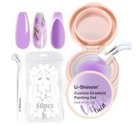 U-Shinein Cushion Gradient Painting Gel, Ombre Nails Aura Nails Full Coverage Precise Control of Each Dip 100pcs Spong & Grabbing Pen Matte Effect Non-Wipe Long Lasting Soak Off UV LED, Set Viola